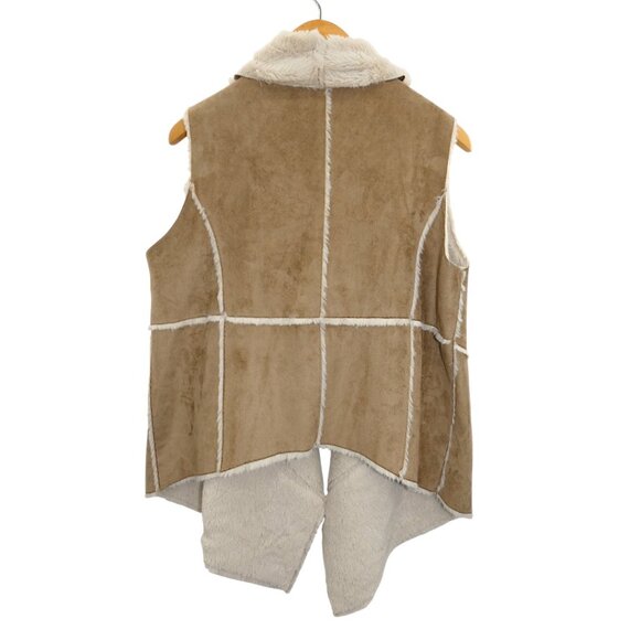 Faux Suede Shearling Vest Cozy Boho Western Cottagecore Fall Layering Medium - Picture 6 of 6